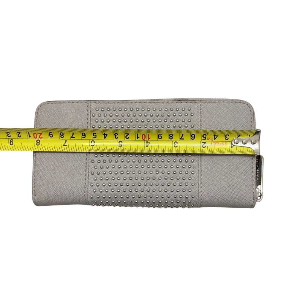 Michael kors gray saffiano leather silver studded zipper clutch wallet new - Picture 3 of 8